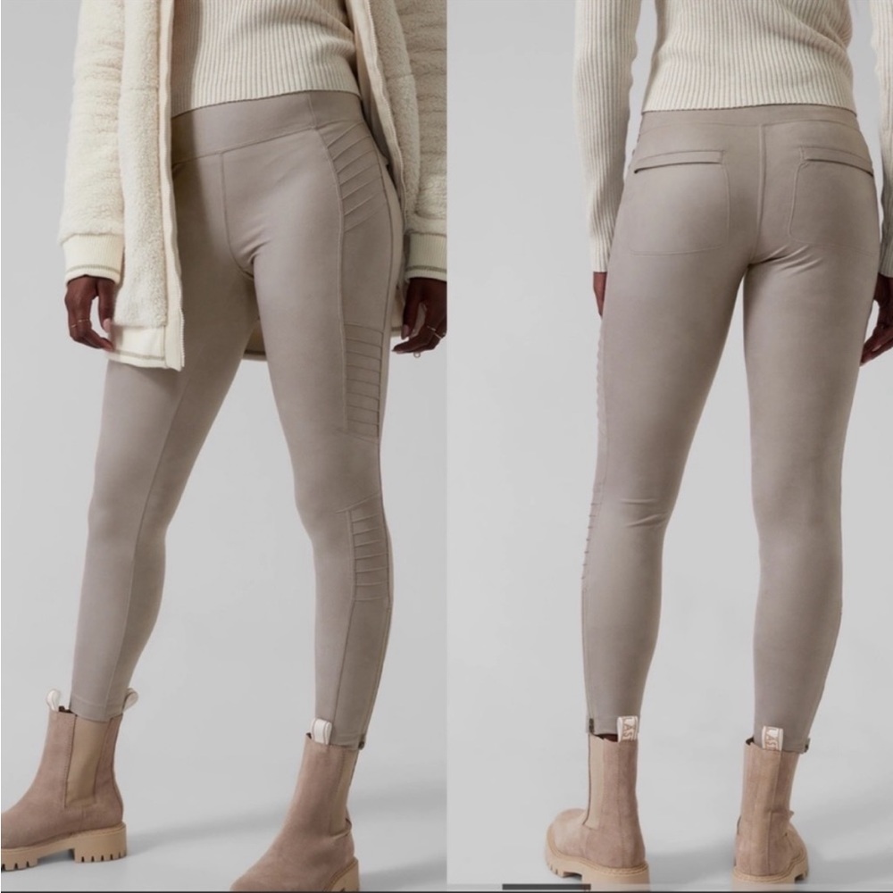 Athleta Delancey Gleam Moto Tight in Buff Gray SZ M EUC
